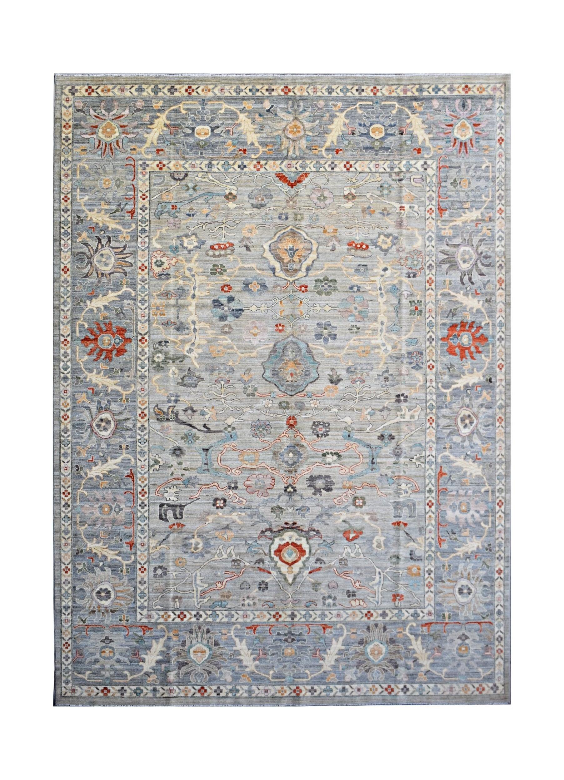 Handmade Transitional Afghan Chobi Rug | 372 x 276 cm | 12'31" x 9'1" - Najaf Rugs & Textile