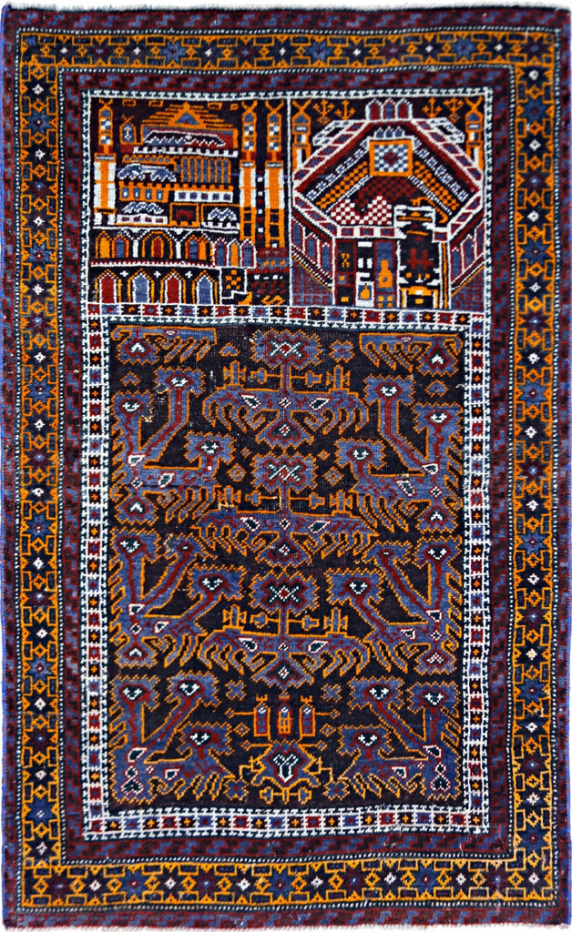 Handmade Tribal Afghan Balouch Prayer Rug | 124 x 77 cm | 4'1" x 2'6" - Najaf Rugs & Textile