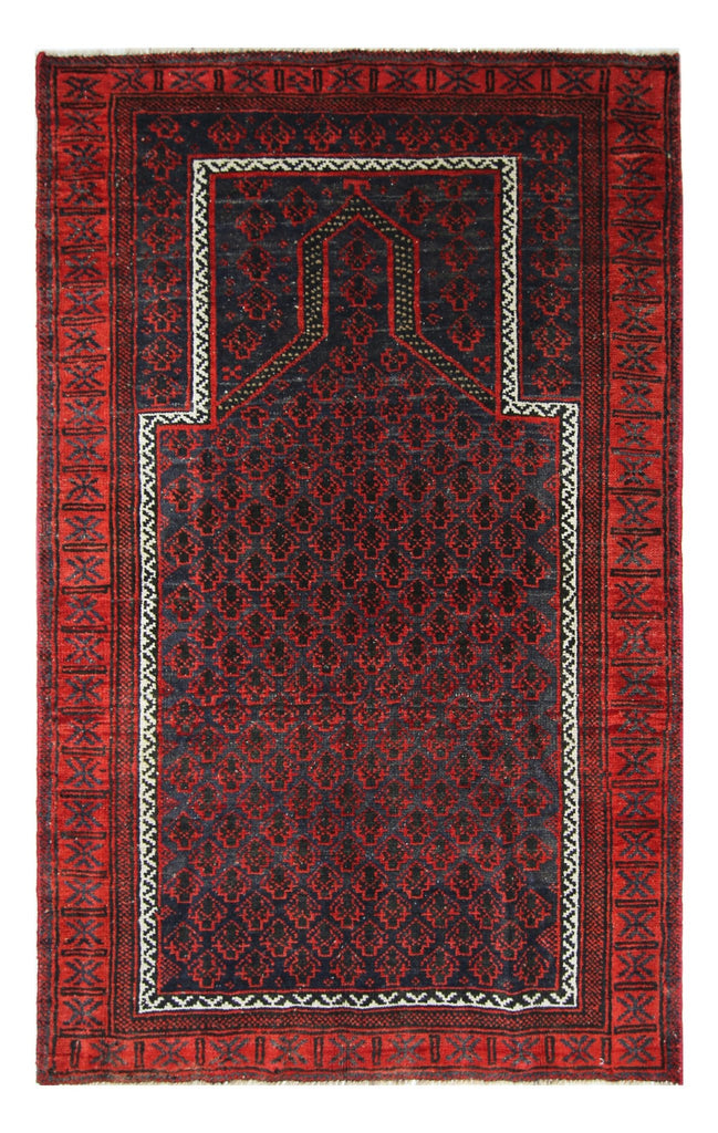 Handmade Tribal Afghan Balouch Prayer Rug | 128 x 83 cm | 4'2" x 2'9" - Najaf Rugs & Textile