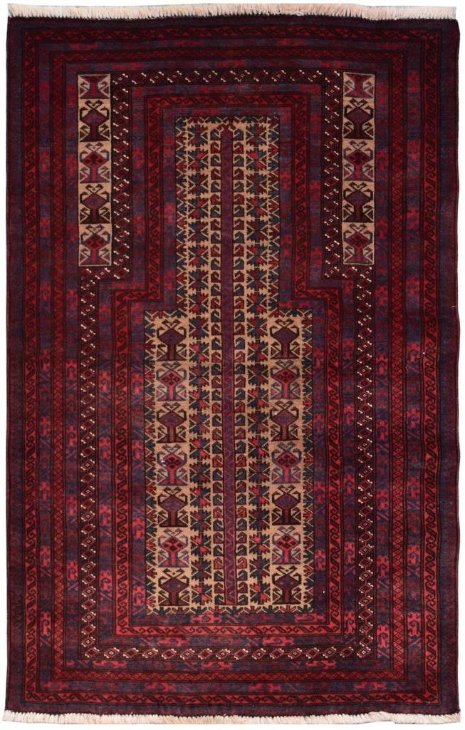 Handmade Tribal Afghan Balouch Prayer Rug | 135 x 91 cm | 4'5" x 3' - Najaf Rugs & Textile