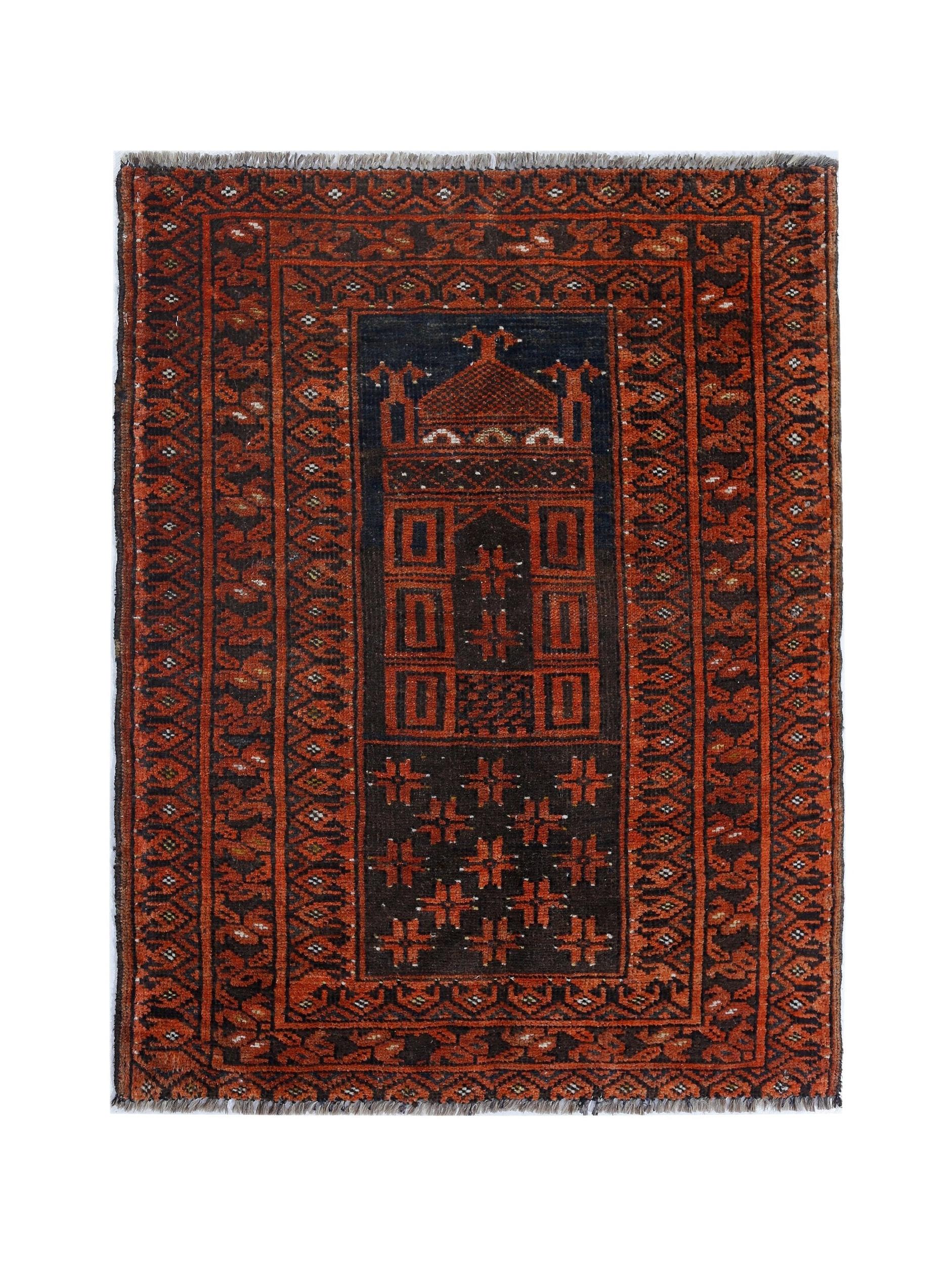 Handmade Tribal Afghan Balouch Prayer Rug | 91 x 70 cm | 3' x 2'4" - Najaf Rugs & Textile