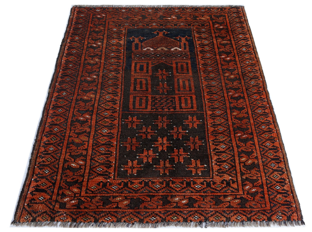 Handmade Tribal Afghan Balouch Prayer Rug | 91 x 70 cm | 3' x 2'4" - Najaf Rugs & Textile