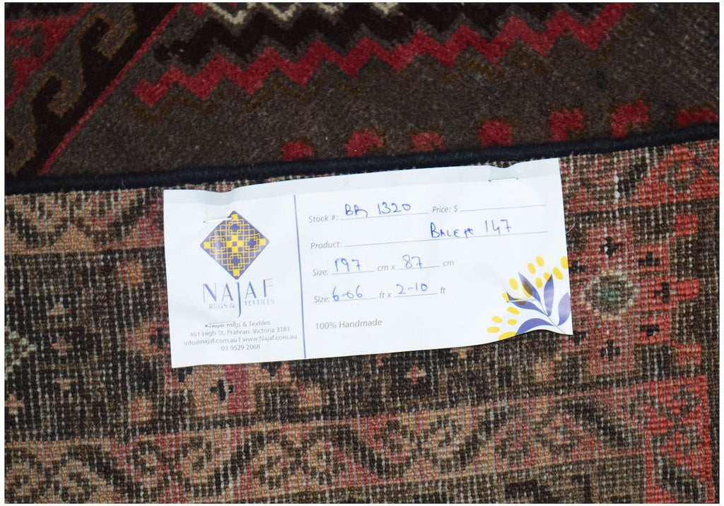 Handmade Tribal Afghan Balouch Rug | 197 x 87 cm | 6'6" x 2'10" - Najaf Rugs & Textile