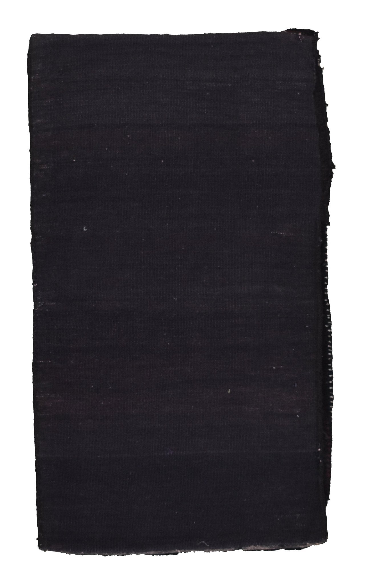 A rectangular, handmade vintage Afghan Baluch cushion cover in a solid dark wool weave.