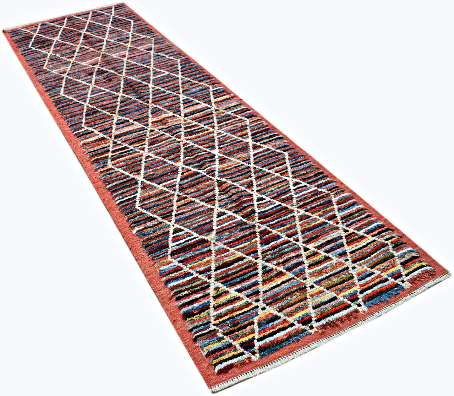 Handmade Tribal Afghan Berber Hallway Runner | 300 x 89 cm | 9'10" x 2'11" - Najaf Rugs & Textile