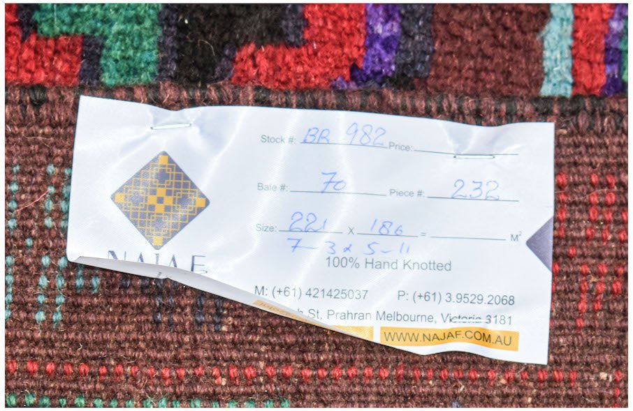 Handmade Tribal Afghan Rug | 221 x 180 cm | 7'3" x 5'11" - Najaf Rugs & Textile