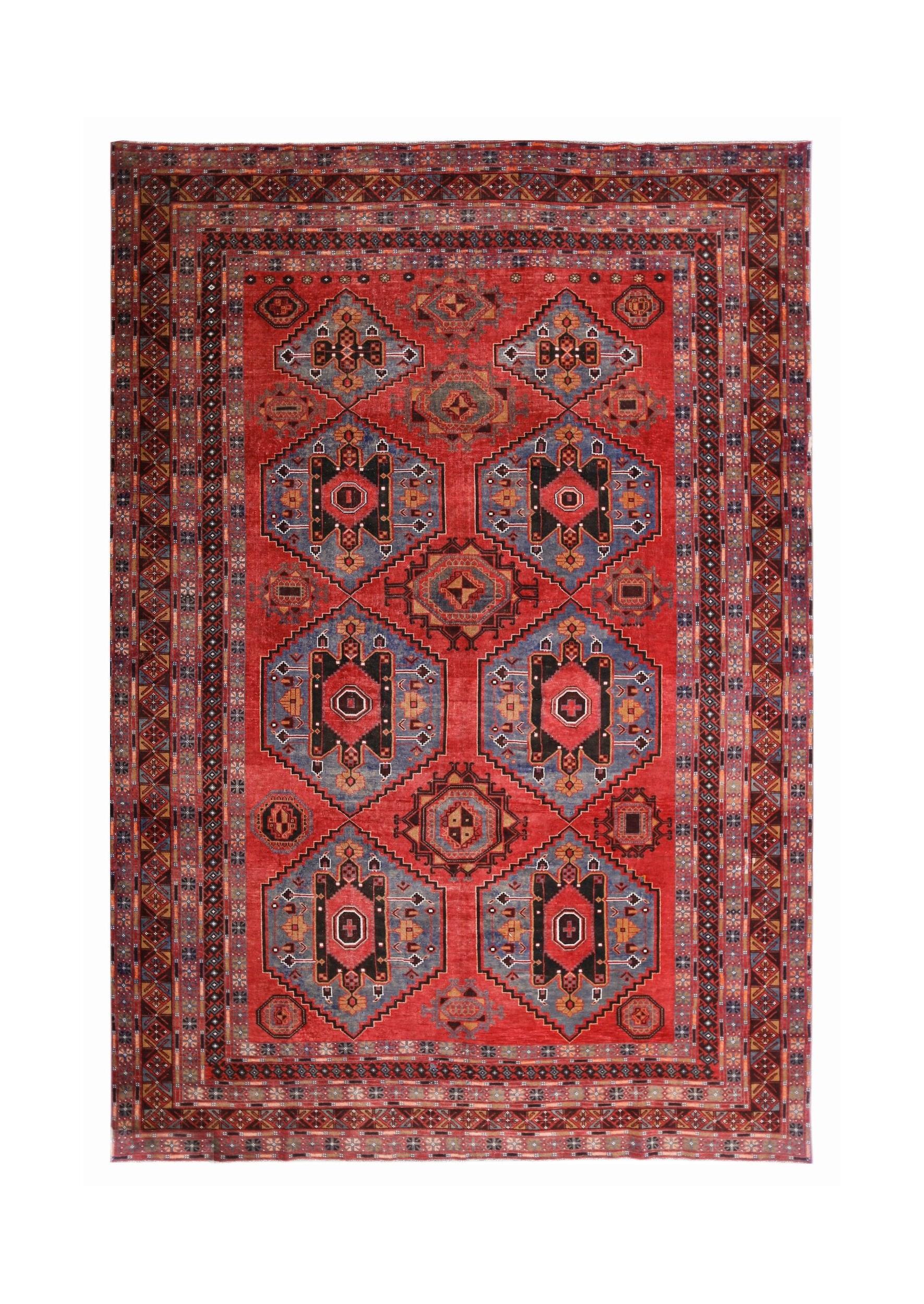 Handmade Vintage Afghan Balouch Rug | 384 x 260 cm | 12'7" x 8'6" - Najaf Rugs & Textile