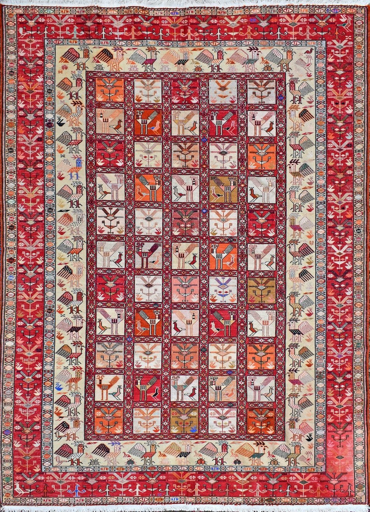 Handmade Vintage Afghan Sumak Kilim | 293 x 195 cm | 9'5" x 6'3" - Najaf Rugs & Textile