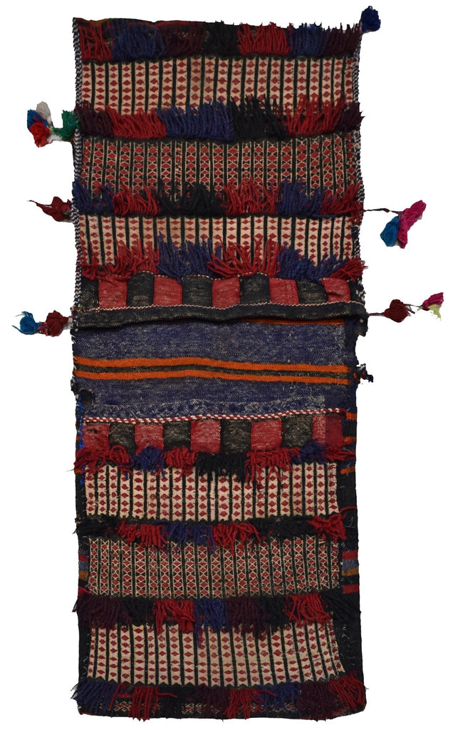 Handmade Vintage Afghan Tribal Saddle Bag | 106 x 49 cm | 3'4" x 1'6" - Najaf Rugs & Textile