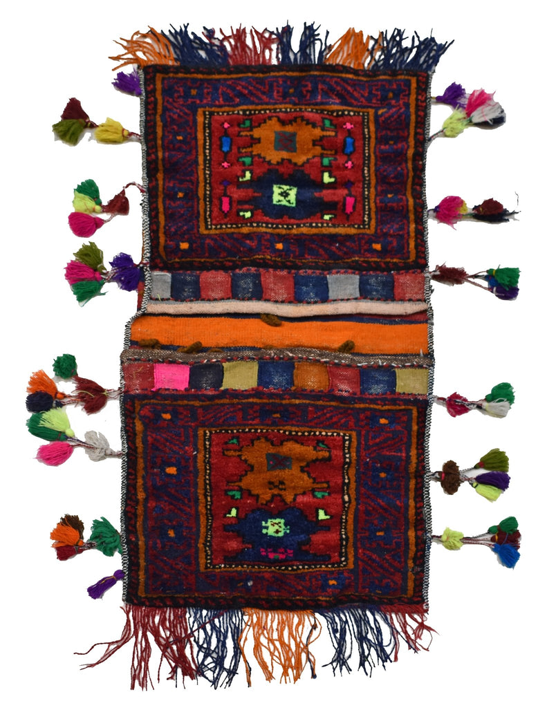 Handmade Vintage Afghan Tribal Saddle Bag | 93 x 48 cm | 3' x 1'5" - Najaf Rugs & Textile