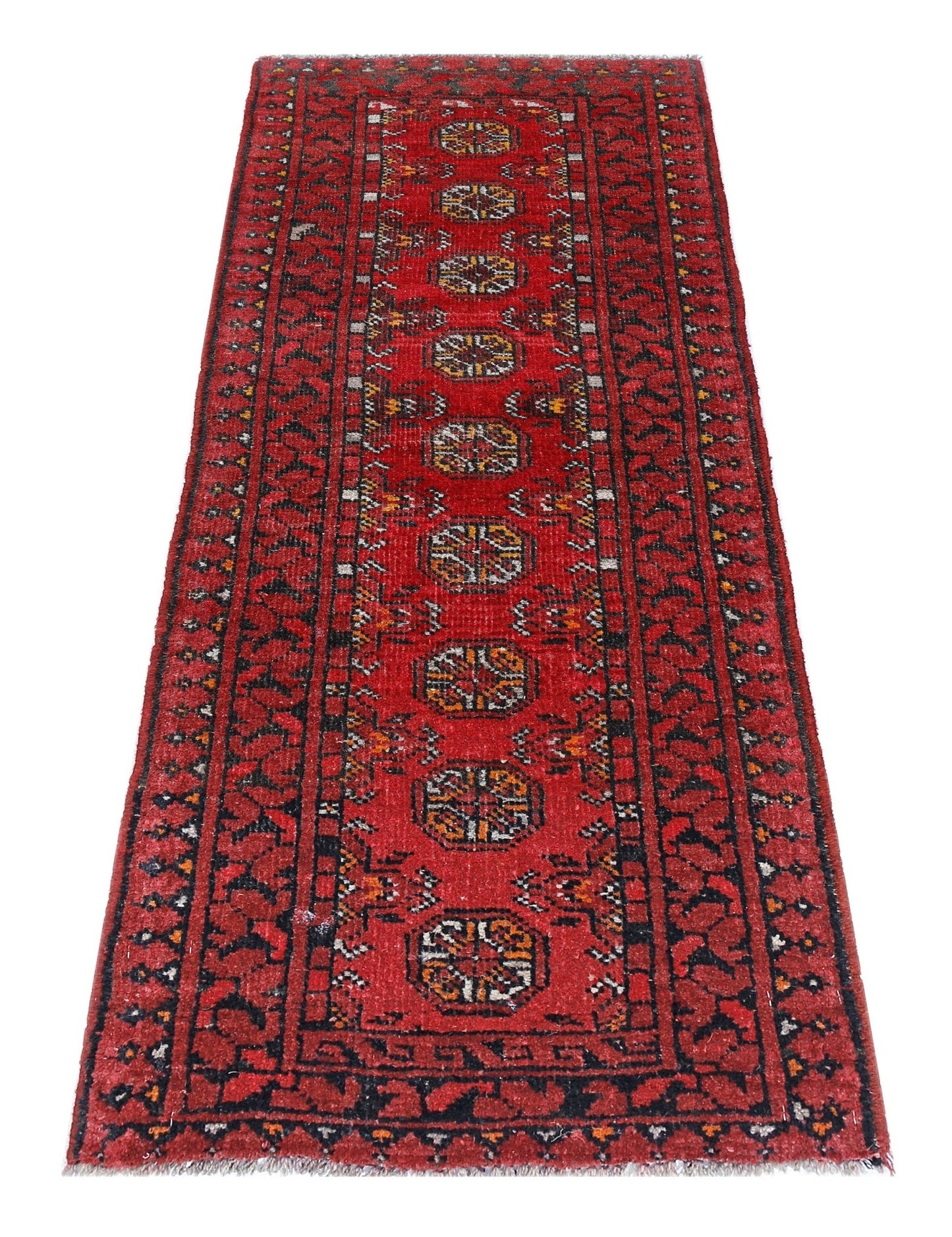 Handmade Vintage Afghan Turkmen Hallway Runner | 131 x 51 cm | 4’4" x 1'8" - Najaf Rugs & Textile