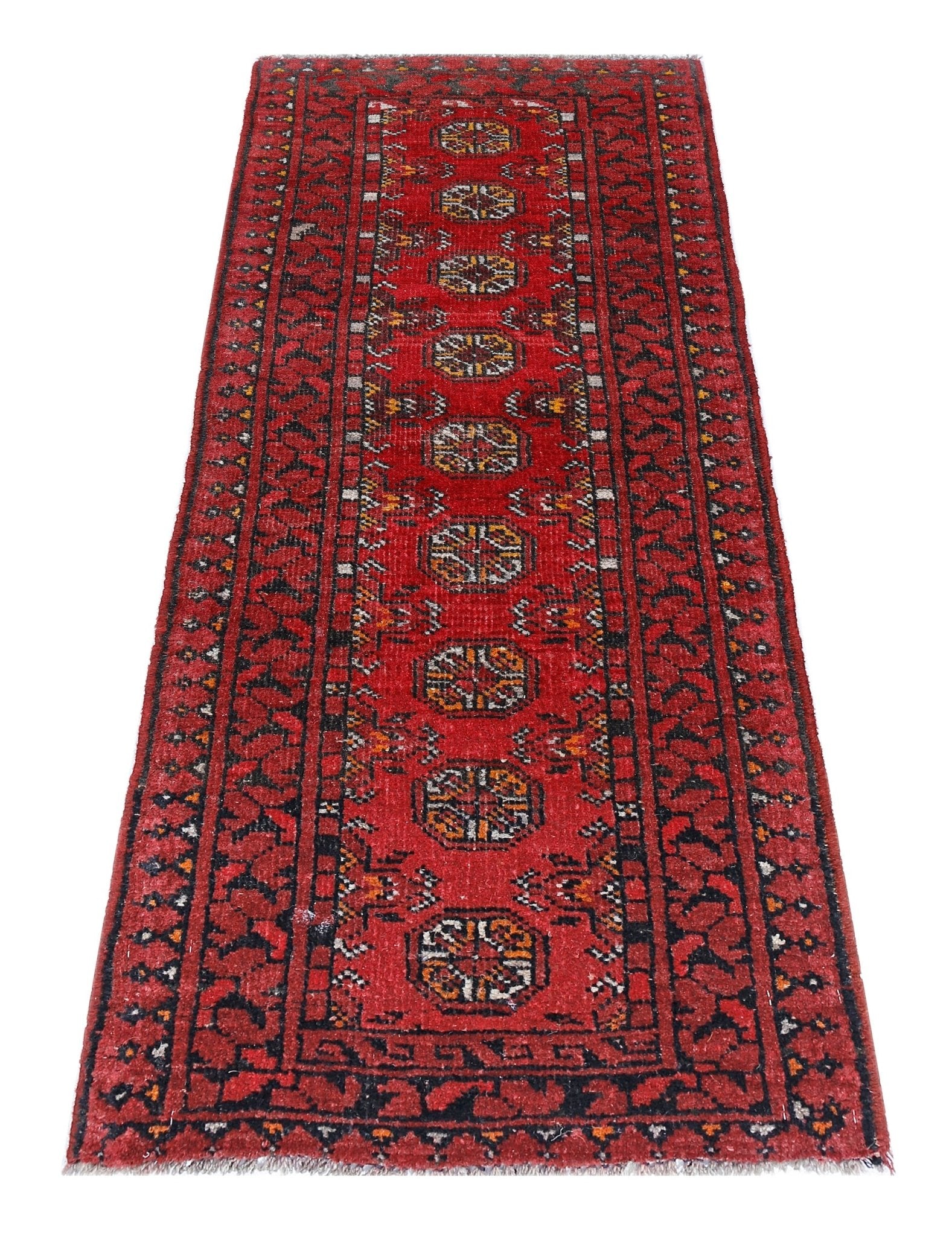 Handmade Vintage Afghan Turkmen Hallway Runner | 131 x 51 cm | 4’4" x 1'8" - Najaf Rugs & Textile