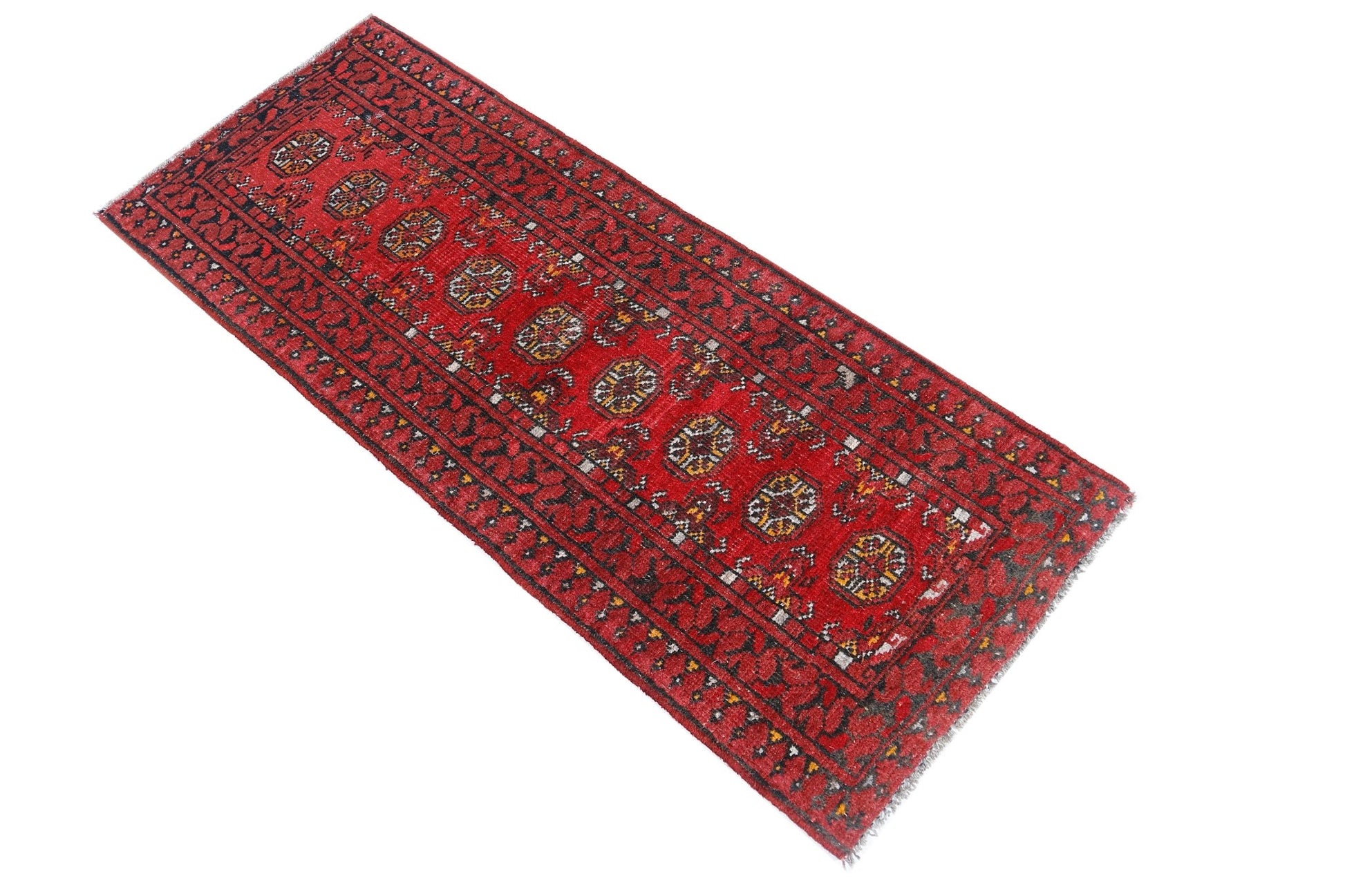 Handmade Vintage Afghan Turkmen Hallway Runner | 131 x 51 cm | 4’4" x 1'8" - Najaf Rugs & Textile