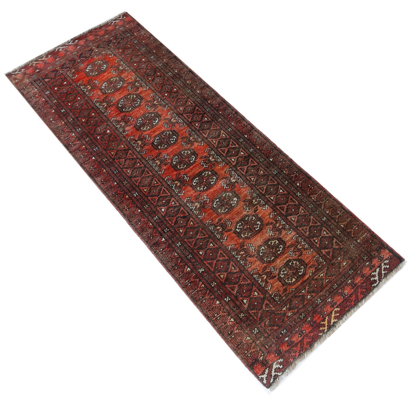 Handmade Vintage Afghan Turkmen Hallway Runner | 134 x 50 cm | 4’5" x 1'8" - Najaf Rugs & Textile