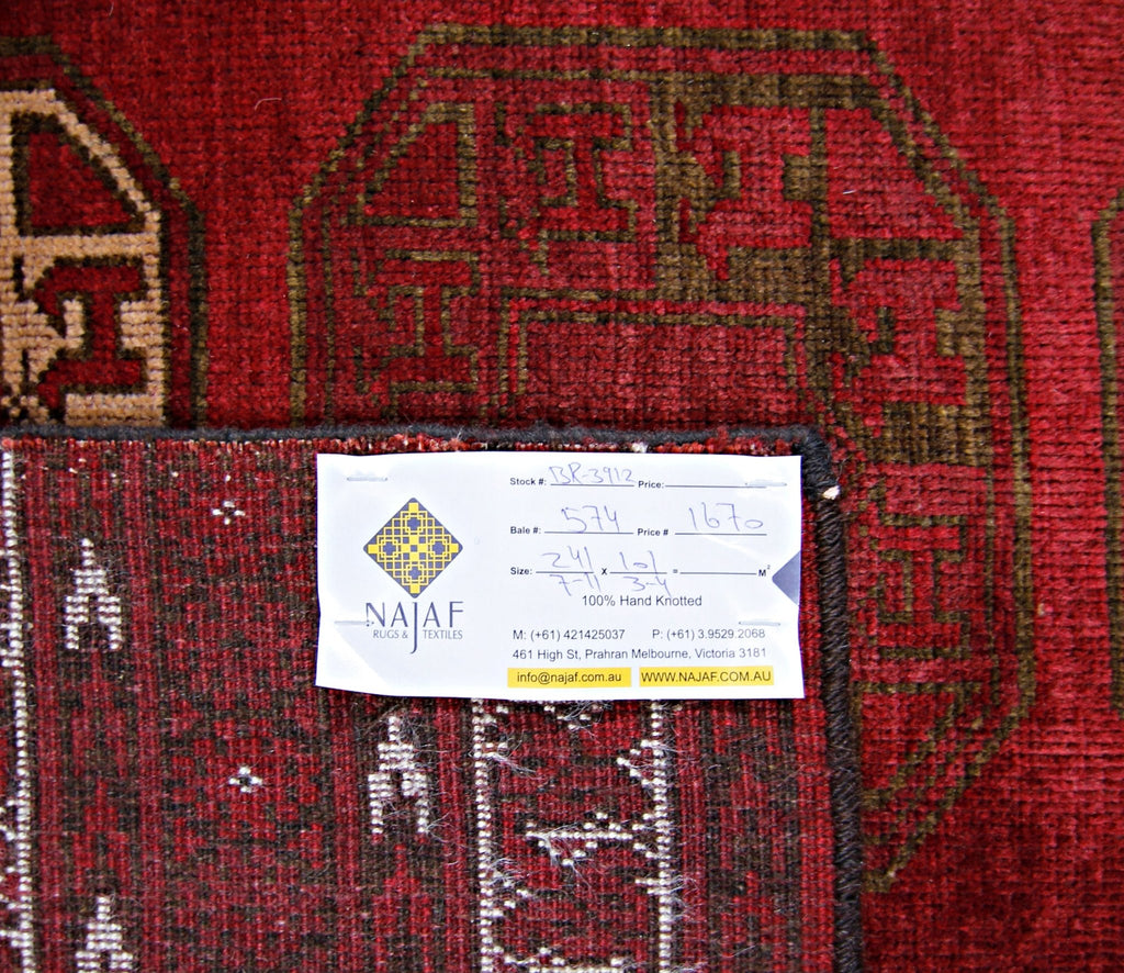 Handmade Vintage Afghan Turkmen Hallway Runner | 241 x 101 cm | 7’11” x 3’4” - Najaf Rugs & Textile