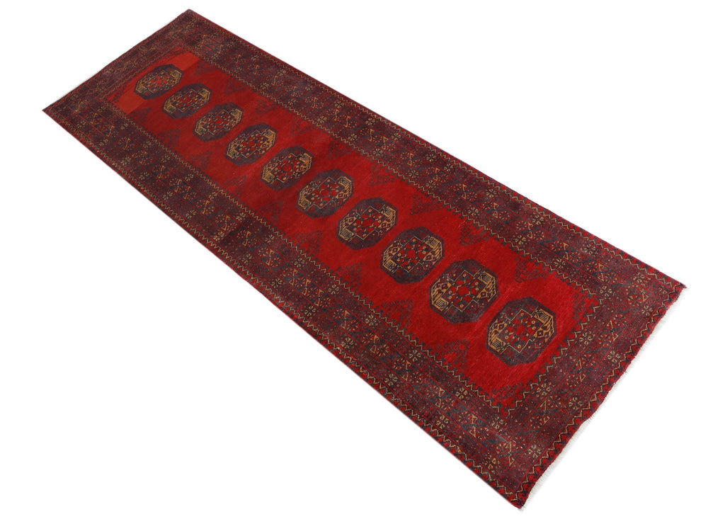 Handmade Vintage Afghan Turkmen Hallway Runner | 255 x 81 cm | 8'5" x 2'8" - Najaf Rugs & Textile