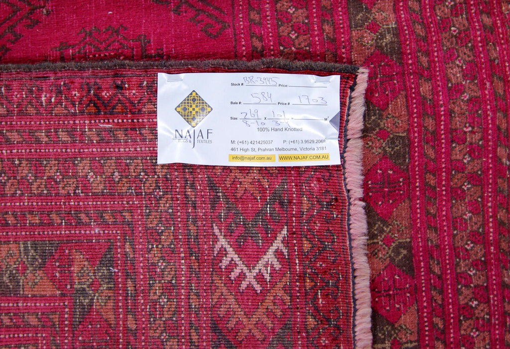 Handmade Vintage Afghan Turkmen Hallway Runner | 269 x 101 cm | 8’10" x 3'4" - Najaf Rugs & Textile