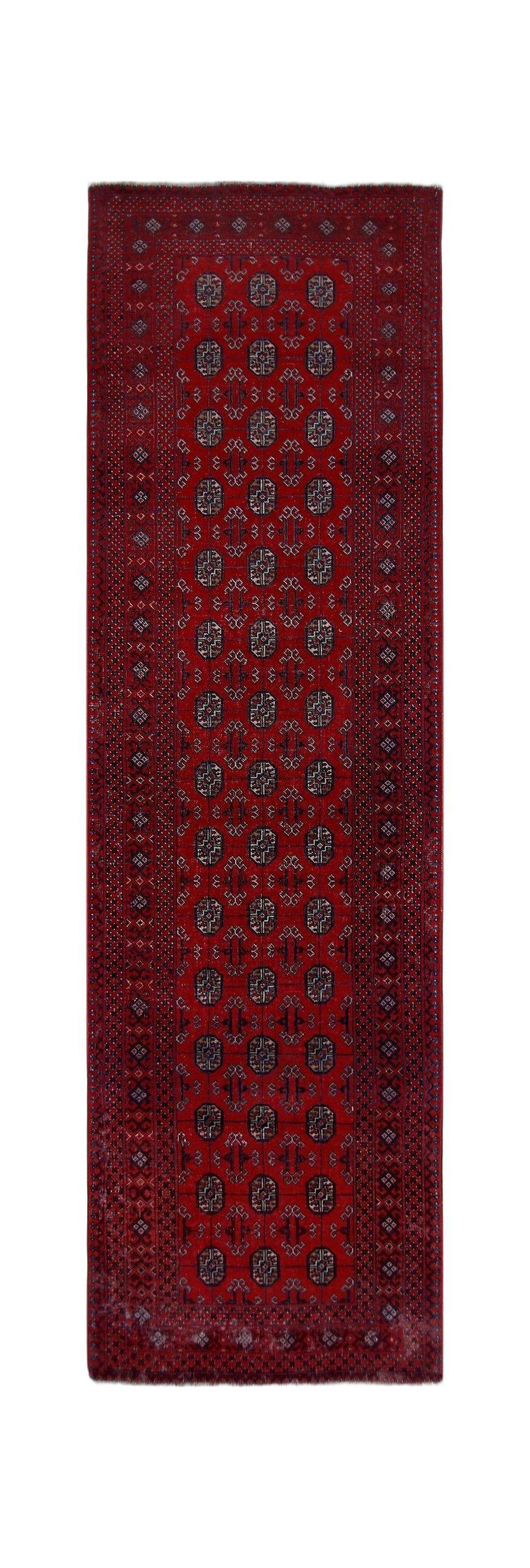 Handmade Vintage Afghan Turkmen Hallway Runner | 271 x 80 cm | 8’11" x 2'7" - Najaf Rugs & Textile