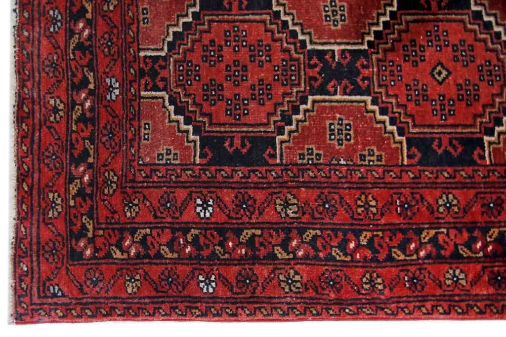 Handmade Vintage Afghan Turkmen Hallway Runner | 284 x 81 cm | 9’4" x 2'8" - Najaf Rugs & Textile