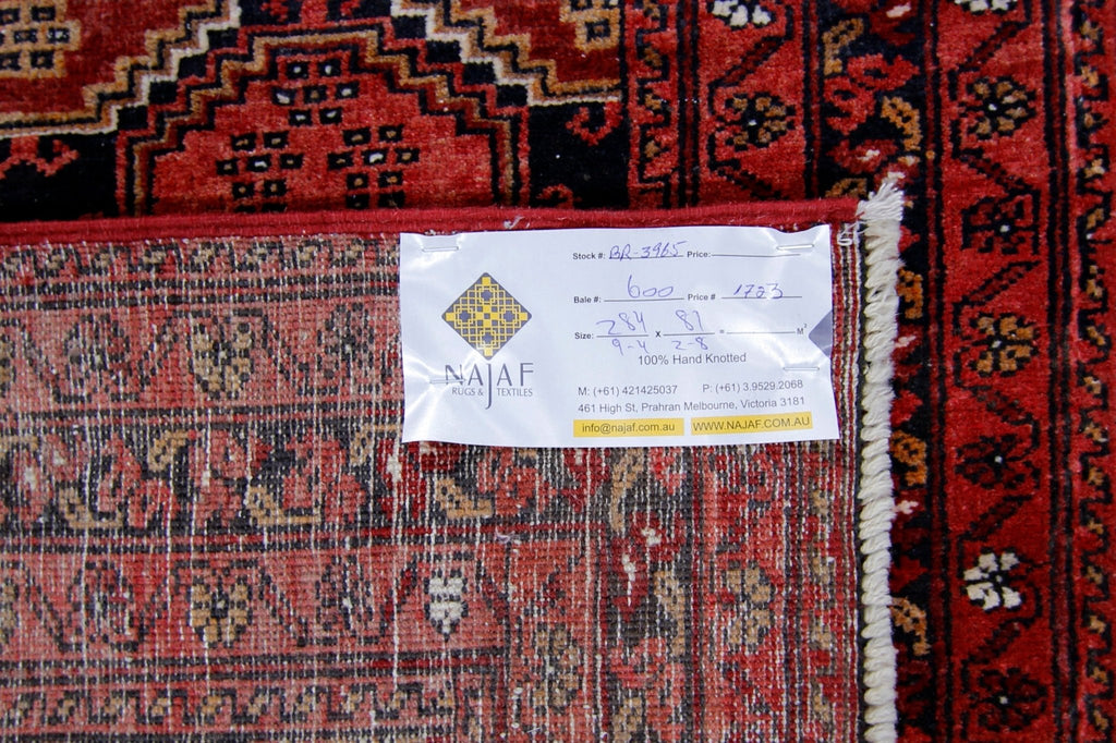 Handmade Vintage Afghan Turkmen Hallway Runner | 284 x 81 cm | 9’4" x 2'8" - Najaf Rugs & Textile