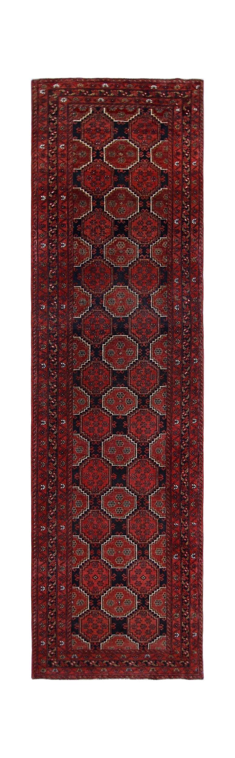 Handmade Vintage Afghan Turkmen Hallway Runner | 284 x 81 cm | 9’4" x 2'8" - Najaf Rugs & Textile