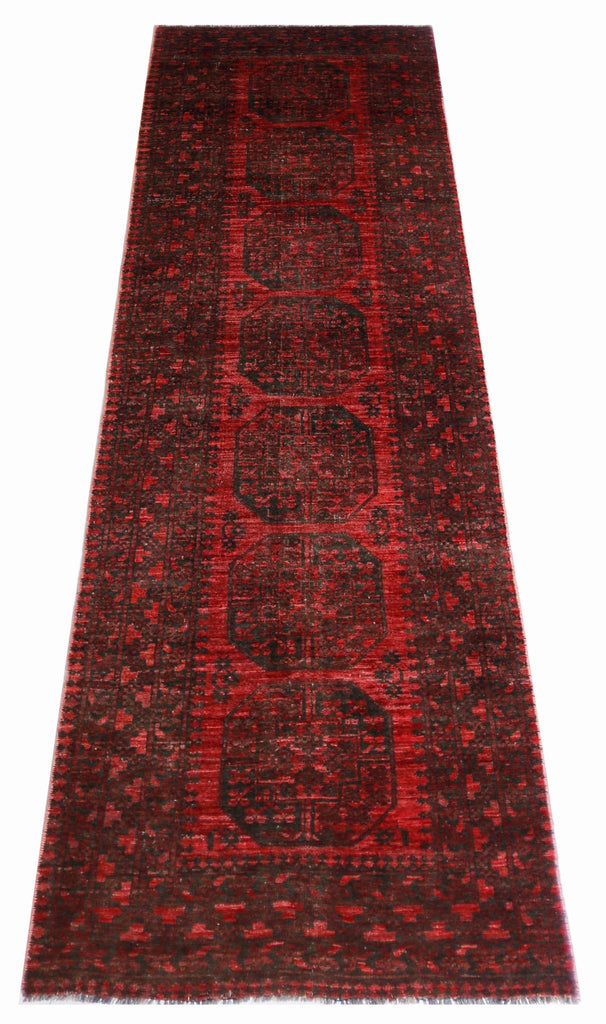Handmade Vintage Afghan Turkmen Hallway Runner | 287 x 75 cm | 9’5” x 2'5" - Najaf Rugs & Textile
