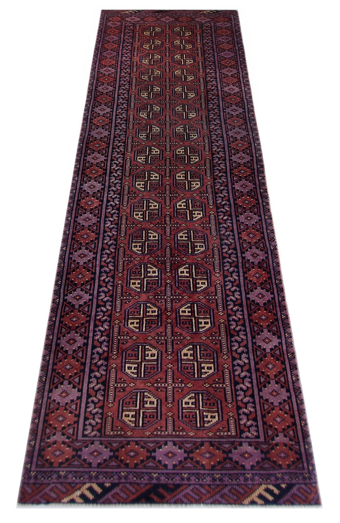 Handmade Vintage Afghan Turkmen Hallway Runner | 291 x 78 cm | 9’6" x 2'7" - Najaf Rugs & Textile
