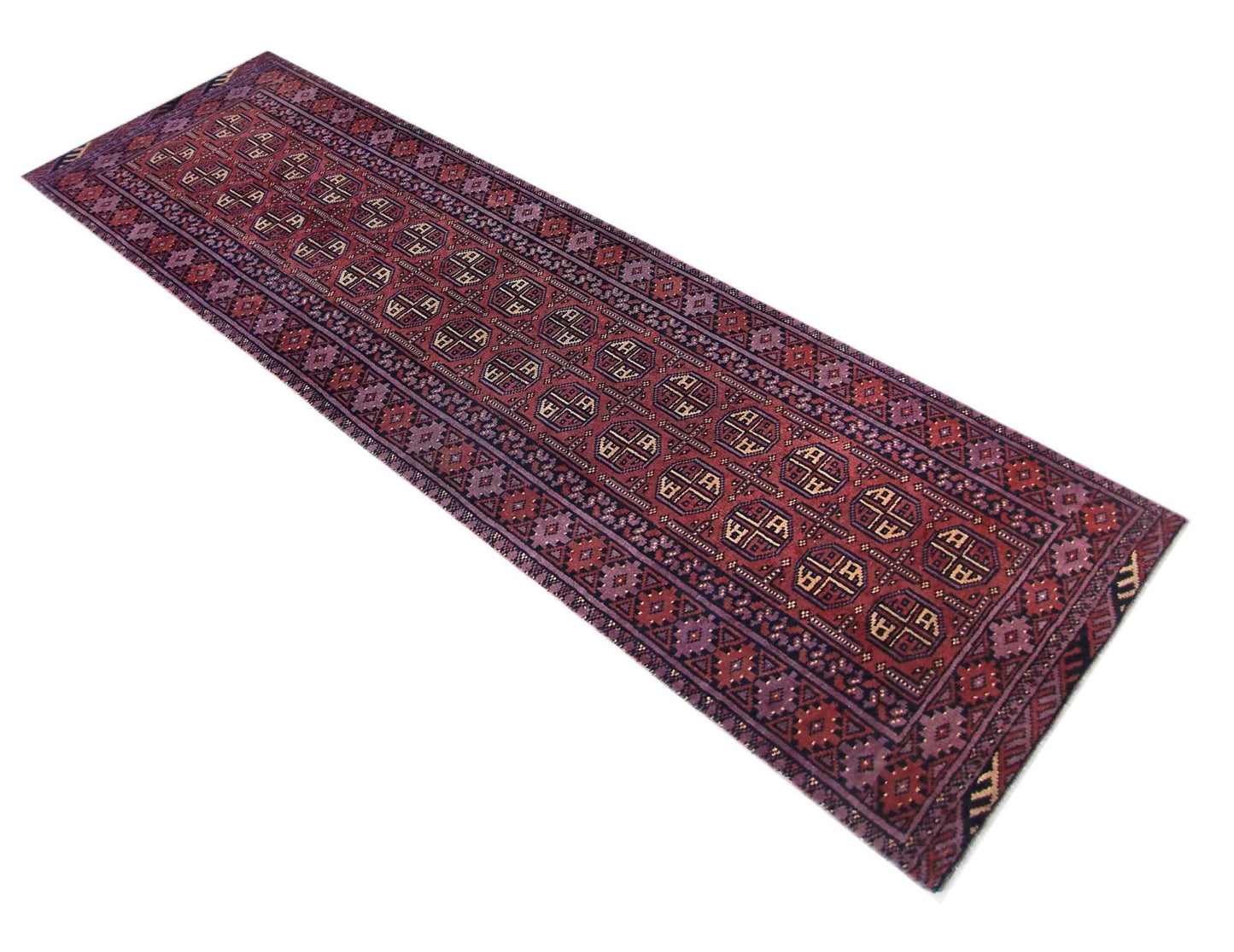 Handmade Vintage Afghan Turkmen Hallway Runner | 291 x 78 cm | 9’6" x 2'7" - Najaf Rugs & Textile