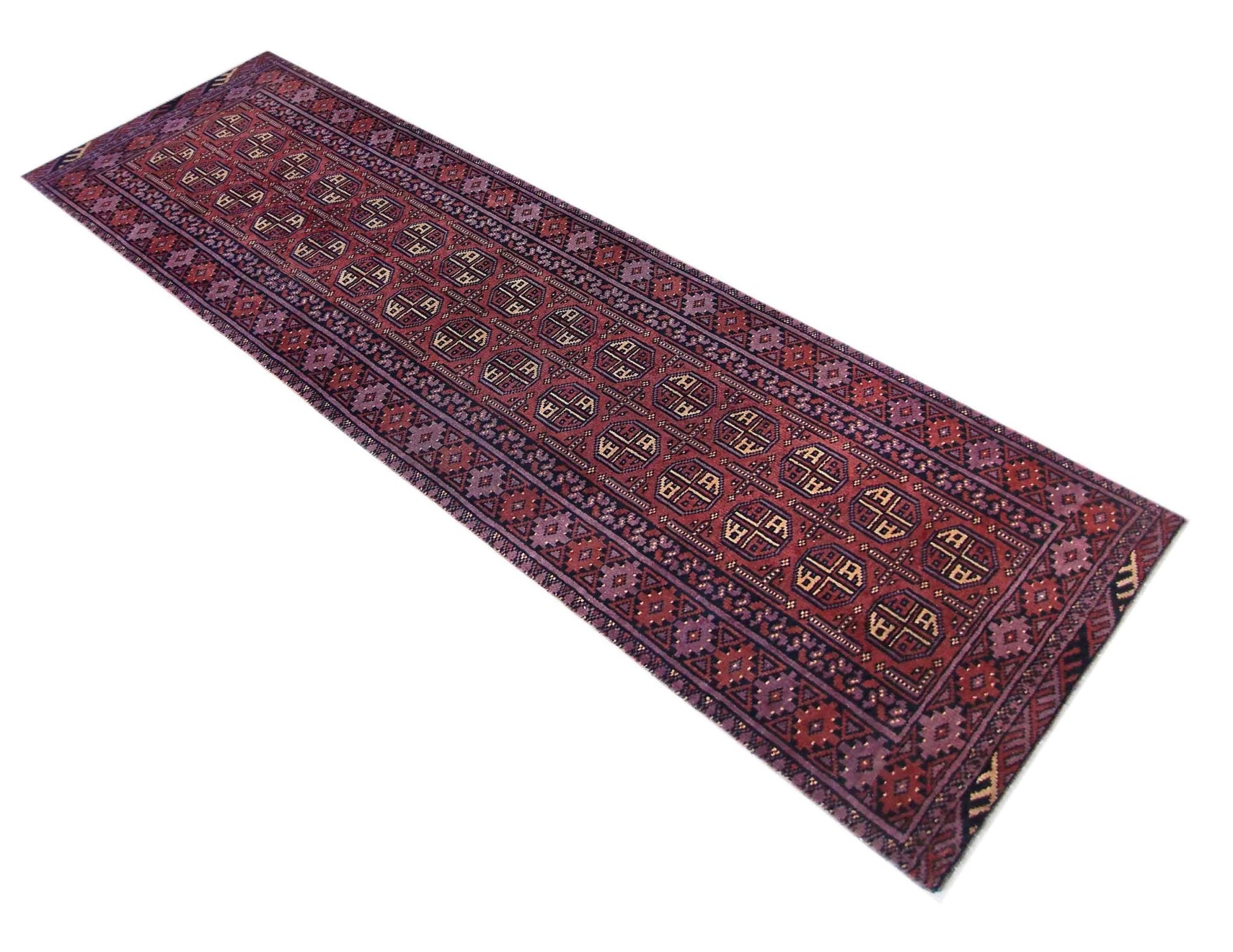 Handmade Vintage Afghan Turkmen Hallway Runner | 291 x 78 cm | 9’6" x 2'7" - Najaf Rugs & Textile