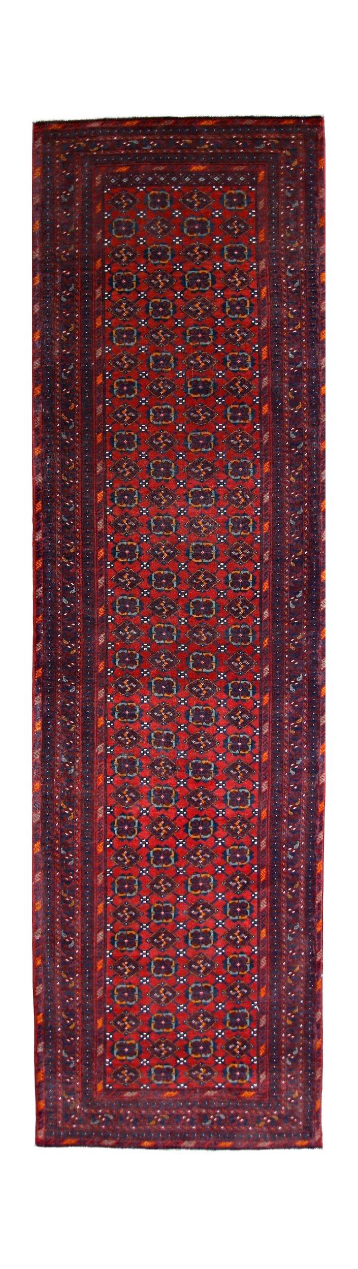 Handmade Vintage Afghan Turkmen Hallway Runner | 293 x 80 cm | 9’7” x 2’7” - Najaf Rugs & Textile