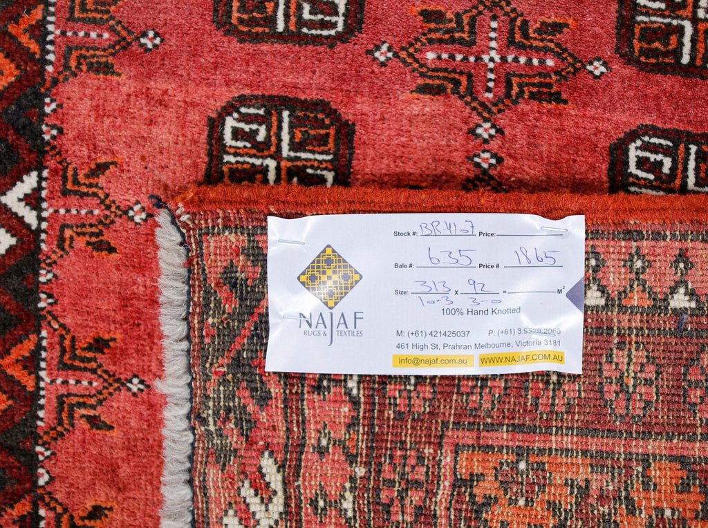 Handmade Vintage Afghan Turkmen Hallway Runner | 313 x 92 cm | 10’3” x 3' - Najaf Rugs & Textile
