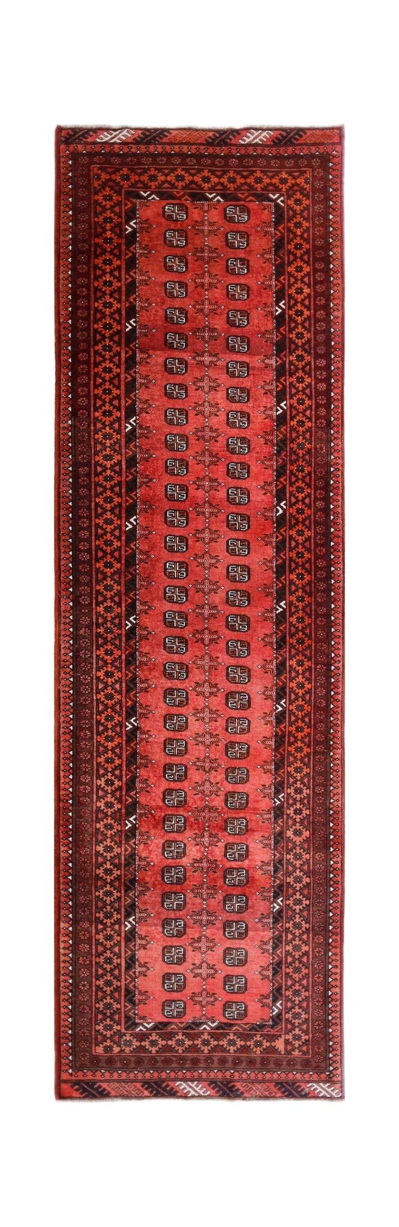 Handmade Vintage Afghan Turkmen Hallway Runner | 313 x 92 cm | 10’3” x 3' - Najaf Rugs & Textile