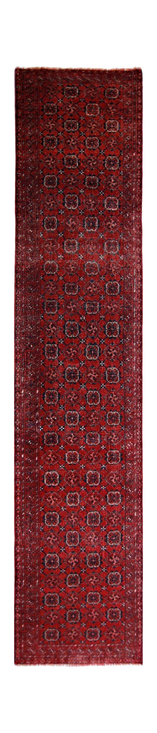 Handmade Vintage Afghan Turkmen Hallway Runner | 364 x 73 cm | 11’11” x 2’5” - Najaf Rugs & Textile