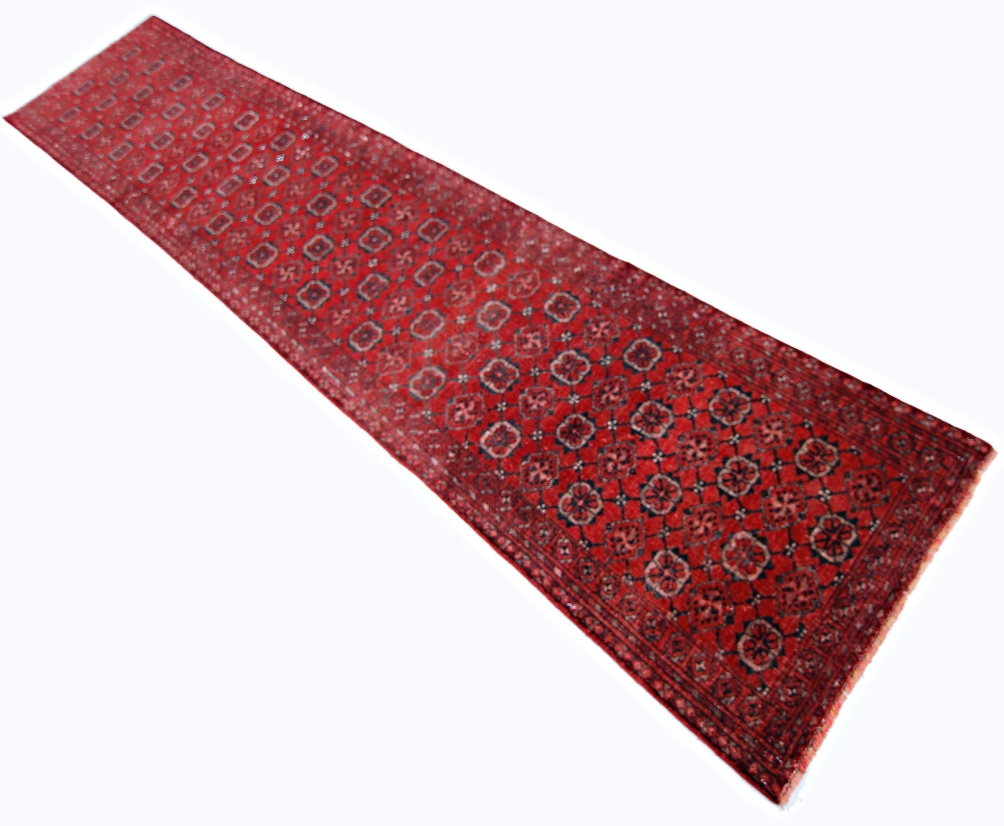 Handmade Vintage Afghan Turkmen Hallway Runner | 364 x 73 cm | 11’11” x 2’5” - Najaf Rugs & Textile