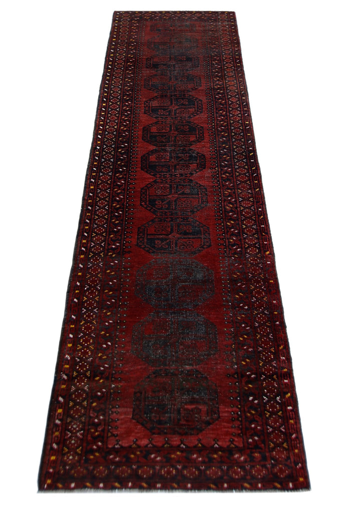 Handmade Vintage Afghan Turkmen Hallway Runner | 400 x 98 cm | 13’1” x 3'2" - Najaf Rugs & Textile