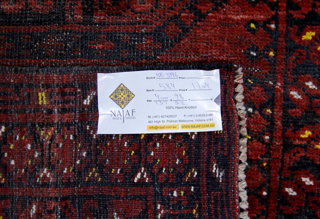 Handmade Vintage Afghan Turkmen Hallway Runner | 400 x 98 cm | 13’1” x 3'2" - Najaf Rugs & Textile