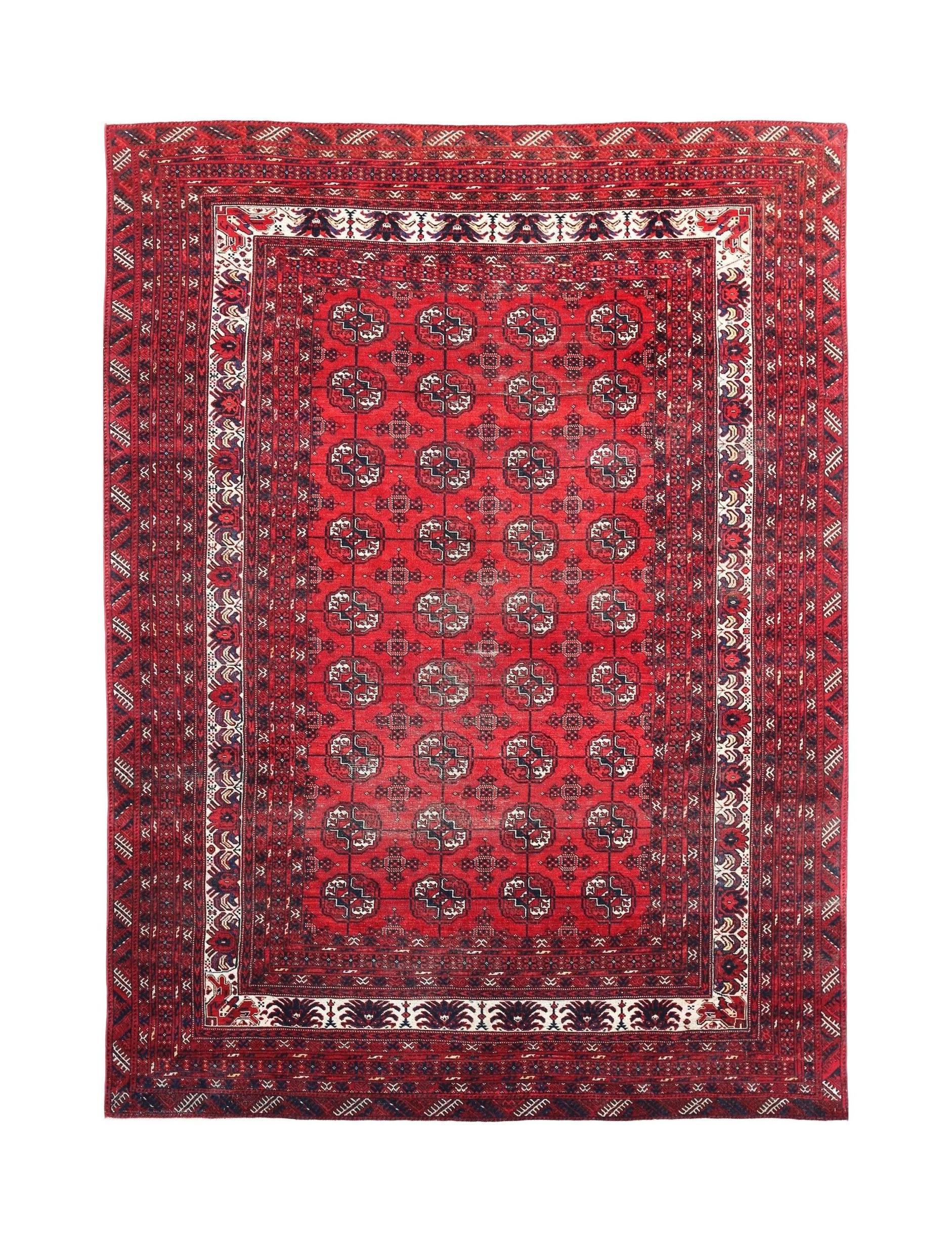 Handmade Vintage Afghan Turkmen Mowari Rug | 415 x 301 cm | 13'7" x 9'10" - Najaf Rugs & Textile