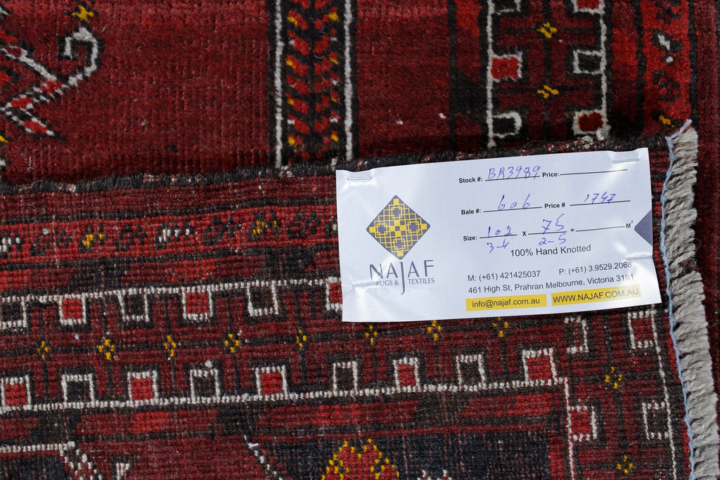Handmade Vintage Afghan Turkmen Prayer Rug | 102 x 75 cm | 3'4" x 2'5" - Najaf Rugs & Textile