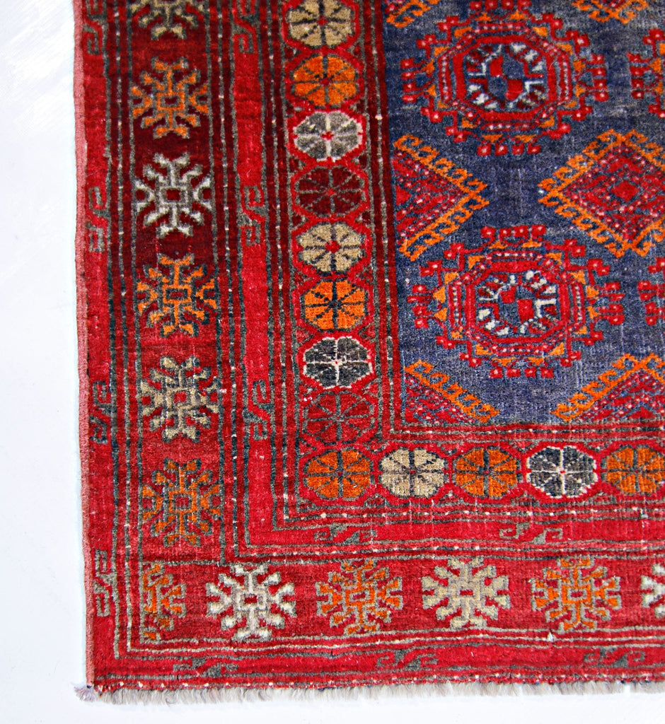 Handmade Vintage Afghan Turkmen Prayer Rug | 111 x 77 cm | 3'8" x 2'6" - Najaf Rugs & Textile