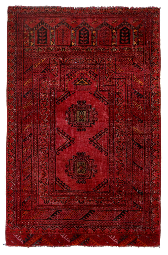 Handmade Vintage Afghan Turkmen Prayer Rug | 116 x 75 cm | 3'10" x 2'5" - Najaf Rugs & Textile