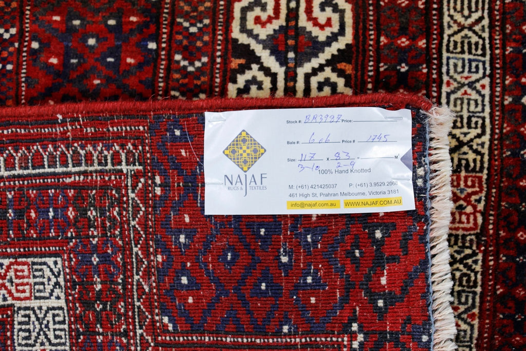 Handmade Vintage Afghan Turkmen Prayer Rug | 117 x 83 cm | 3'10" x 2'9" - Najaf Rugs & Textile