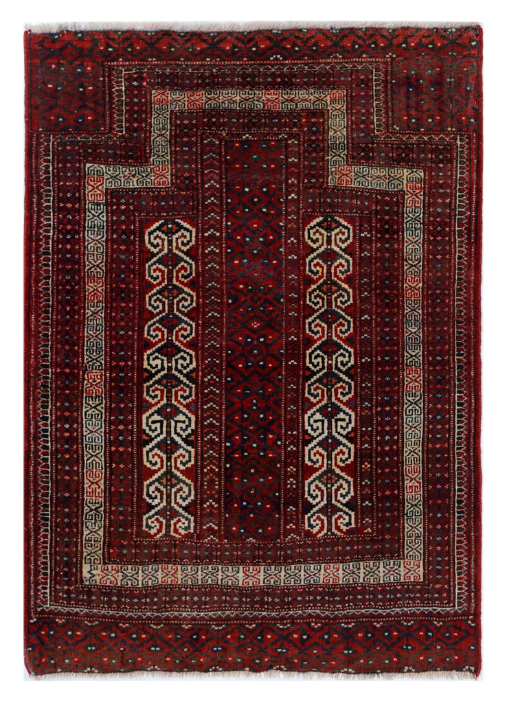 Handmade Vintage Afghan Turkmen Prayer Rug | 117 x 83 cm | 3'10" x 2'9" - Najaf Rugs & Textile