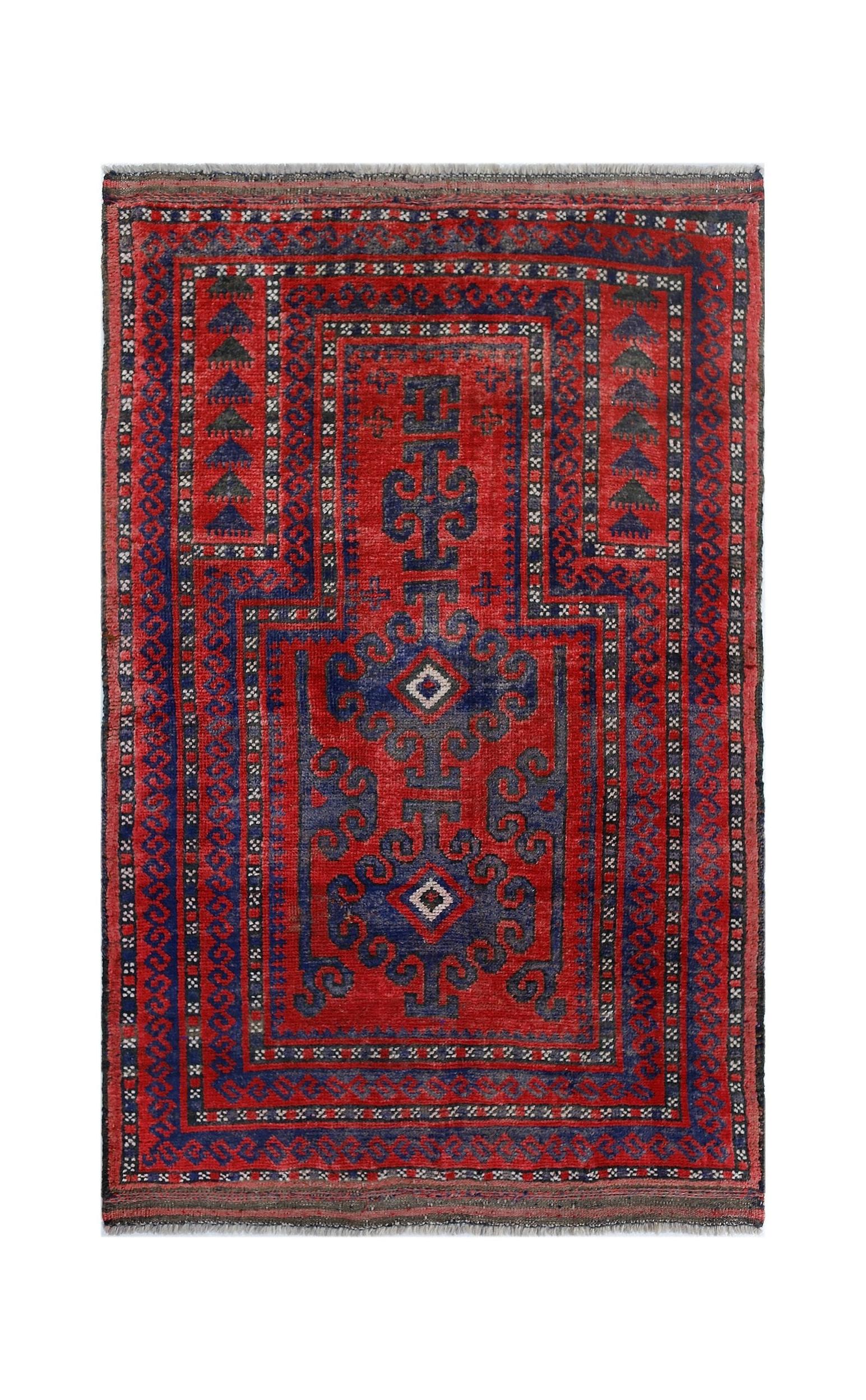 Handmade Vintage Afghan Turkmen Prayer Rug | 120 x 80 cm | 3'11" x 2'8" - Najaf Rugs & Textile