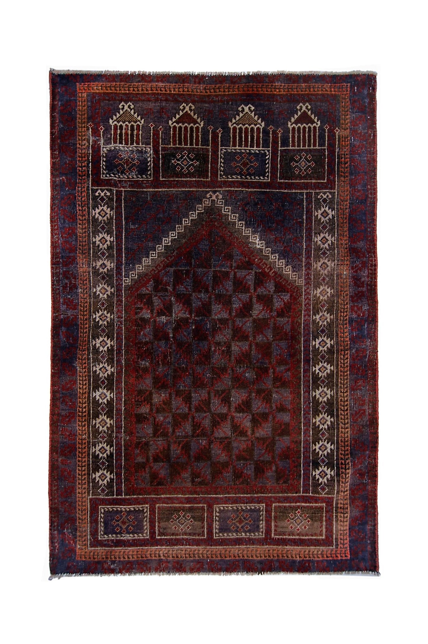 Handmade Vintage Afghan Turkmen Prayer Rug | 128 x 82 cm | 4'3" x 2'8" - Najaf Rugs & Textile