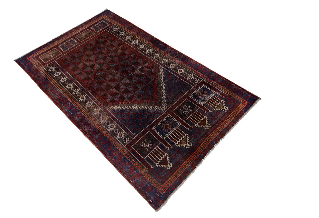 Handmade Vintage Afghan Turkmen Prayer Rug | 128 x 82 cm | 4'3" x 2'8" - Najaf Rugs & Textile