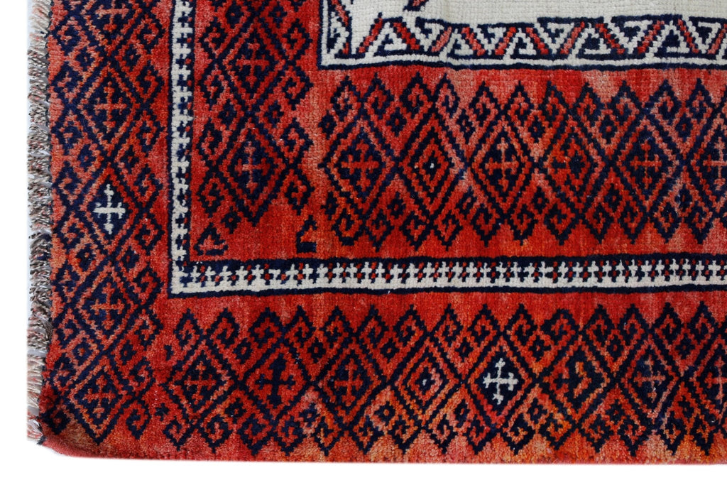 Handmade Vintage Afghan Turkmen Prayer Rug | 160 x 100 cm | 5'3" x 3'3" - Najaf Rugs & Textile