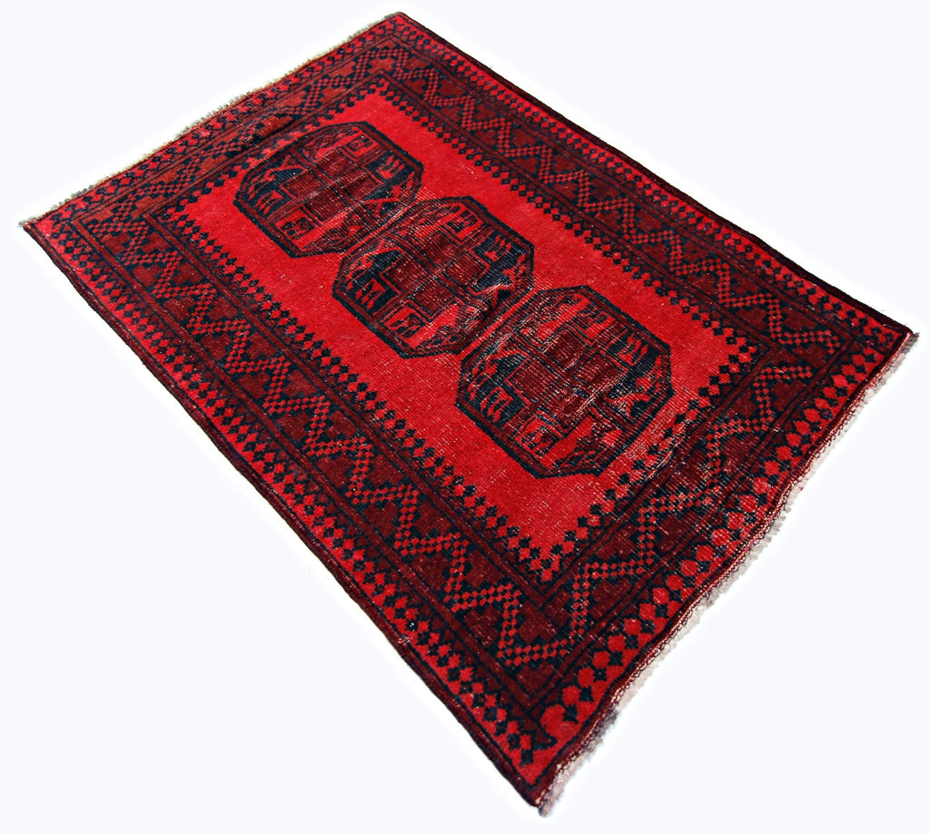 Handmade Vintage Afghan Turkmen Rug | 113 x 80 cm | 3'8" x 2'7" - Najaf Rugs & Textile