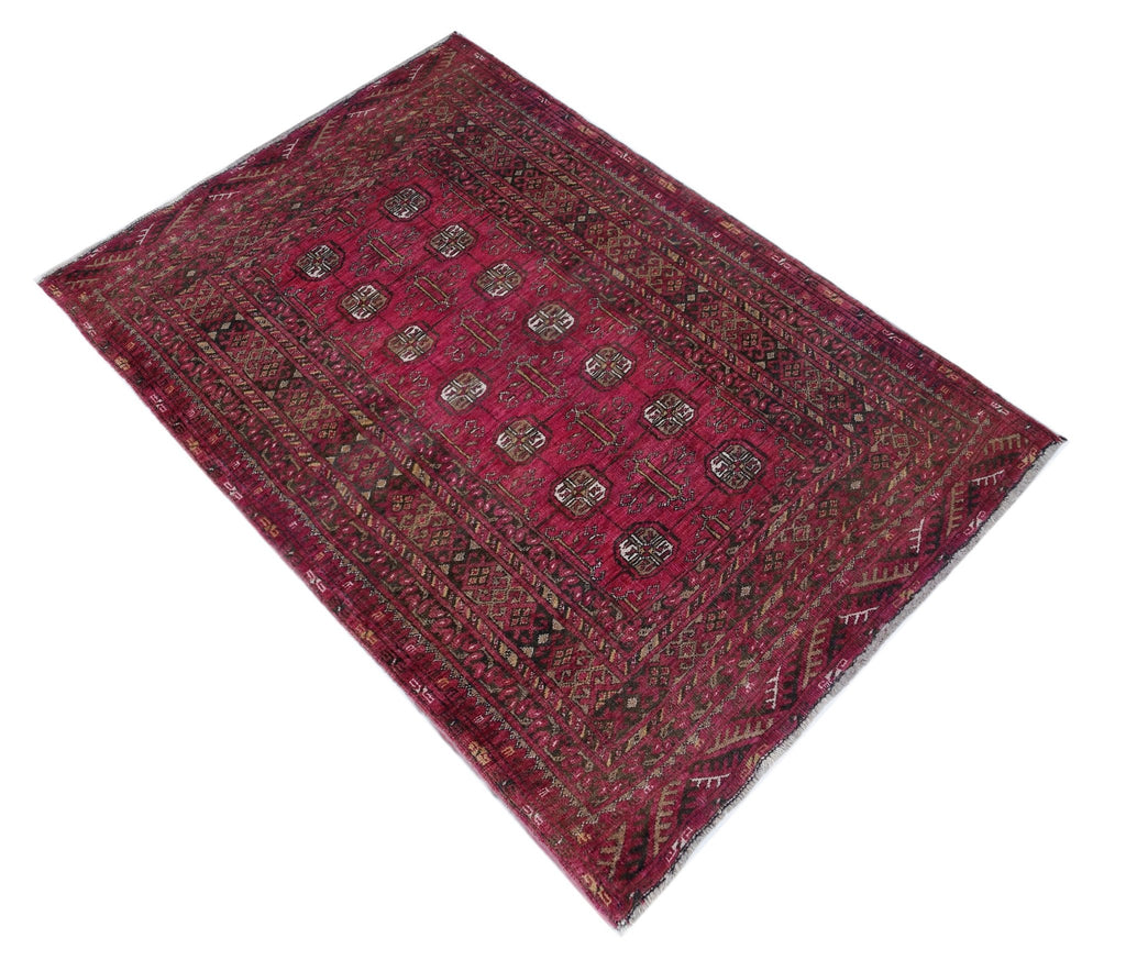 Handmade Vintage Afghan Turkmen Rug | 116 x 78 cm | 3'10" x 2'7" - Najaf Rugs & Textile