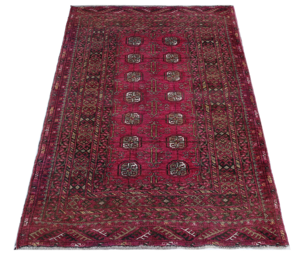 Handmade Vintage Afghan Turkmen Rug | 116 x 78 cm | 3'10" x 2'7" - Najaf Rugs & Textile