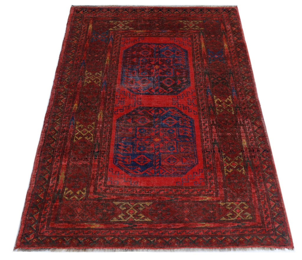 Handmade Vintage Afghan Turkmen Rug | 117 x 77 cm | 3'10" x 2'6" - Najaf Rugs & Textile